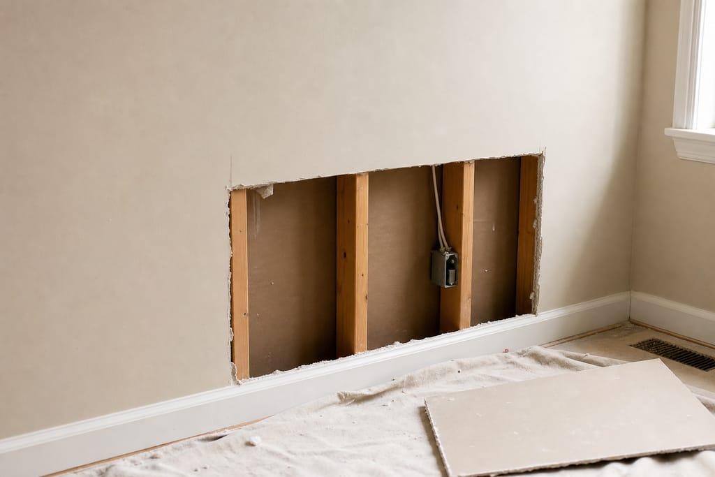 Cut out compromised drywall photo